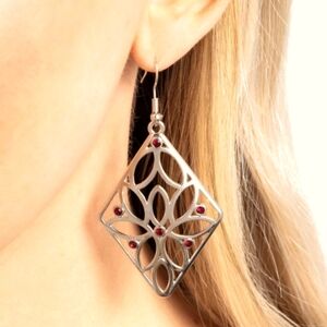 Elegant Silvertone and Red Earrings, NWT